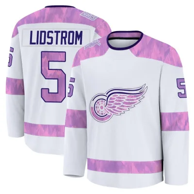 Youth Nicklas Lidstrom Detroit Red Wings 2024 Hockey Fights Cancer Practice Jersey - White Premium