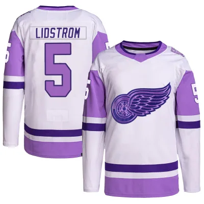 Youth Nicklas Lidstrom Detroit Red Wings Hockey Fights Cancer Primegreen Jersey - White/Purple Authentic