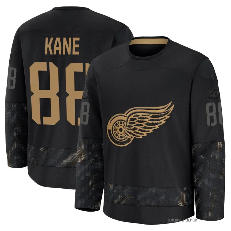 Youth Patrick Kane Detroit Red Wings 2024 Military Appreciation Practice Jersey - Black Premium