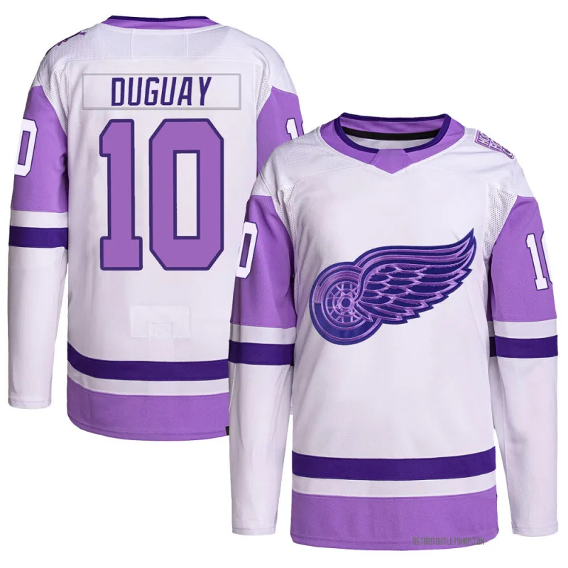 Youth Ron Duguay Detroit Red Wings Hockey Fights Cancer Primegreen Jersey - White/Purple Authentic