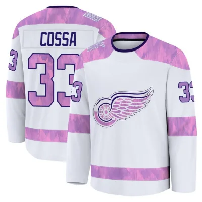 Youth Sebastian Cossa Detroit Red Wings 2024 Hockey Fights Cancer Practice Jersey - White Premium
