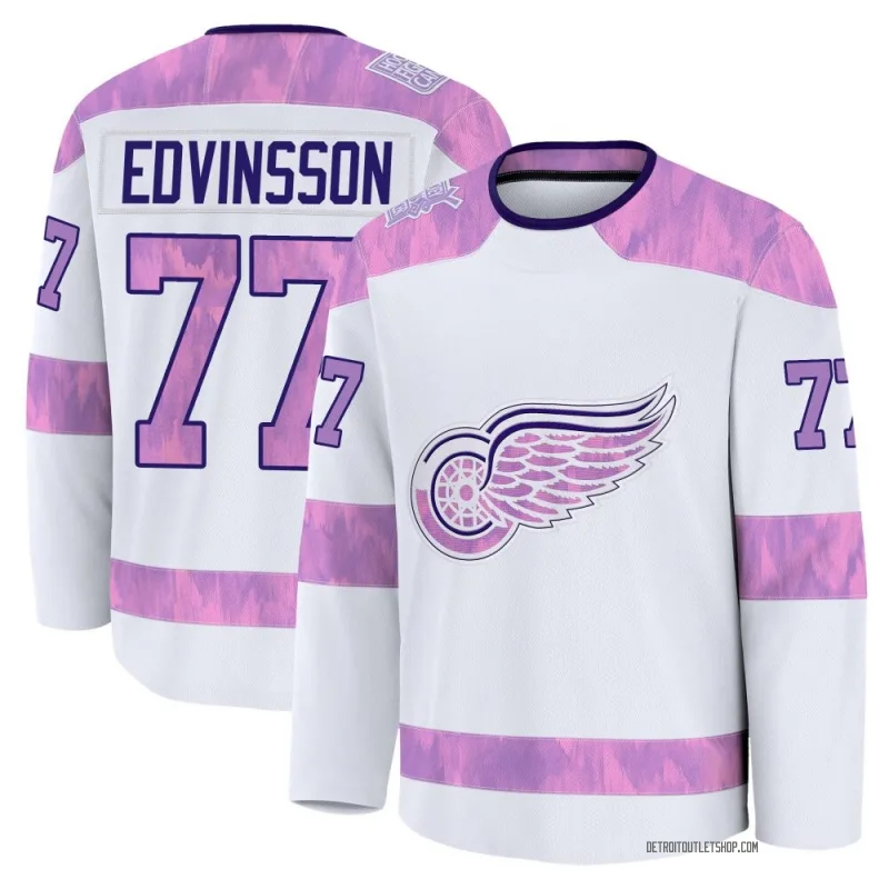 Youth Simon Edvinsson Detroit Red Wings 2024 Hockey Fights Cancer Practice Jersey - White Premium