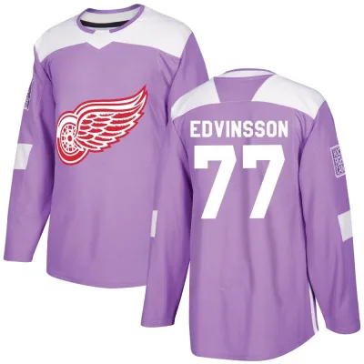 Youth Simon Edvinsson Detroit Red Wings Hockey Fights Cancer Practice Jersey - Purple Authentic