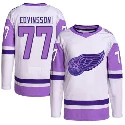 Youth Simon Edvinsson Detroit Red Wings Hockey Fights Cancer Primegreen Jersey - White/Purple Authentic