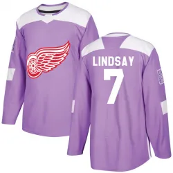 Youth Ted Lindsay Detroit Red Wings Hockey Fights Cancer Practice Jersey - Purple Authentic