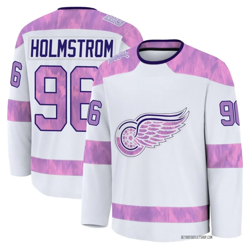 Youth Tomas Holmstrom Detroit Red Wings 2024 Hockey Fights Cancer Practice Jersey - White Premium