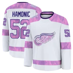 Youth Travis Hamonic Detroit Red Wings 2024 Hockey Fights Cancer Practice Jersey - White Premium