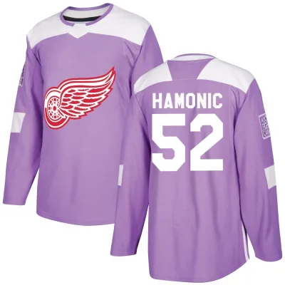 Youth Travis Hamonic Detroit Red Wings Hockey Fights Cancer Practice Jersey - Purple Authentic